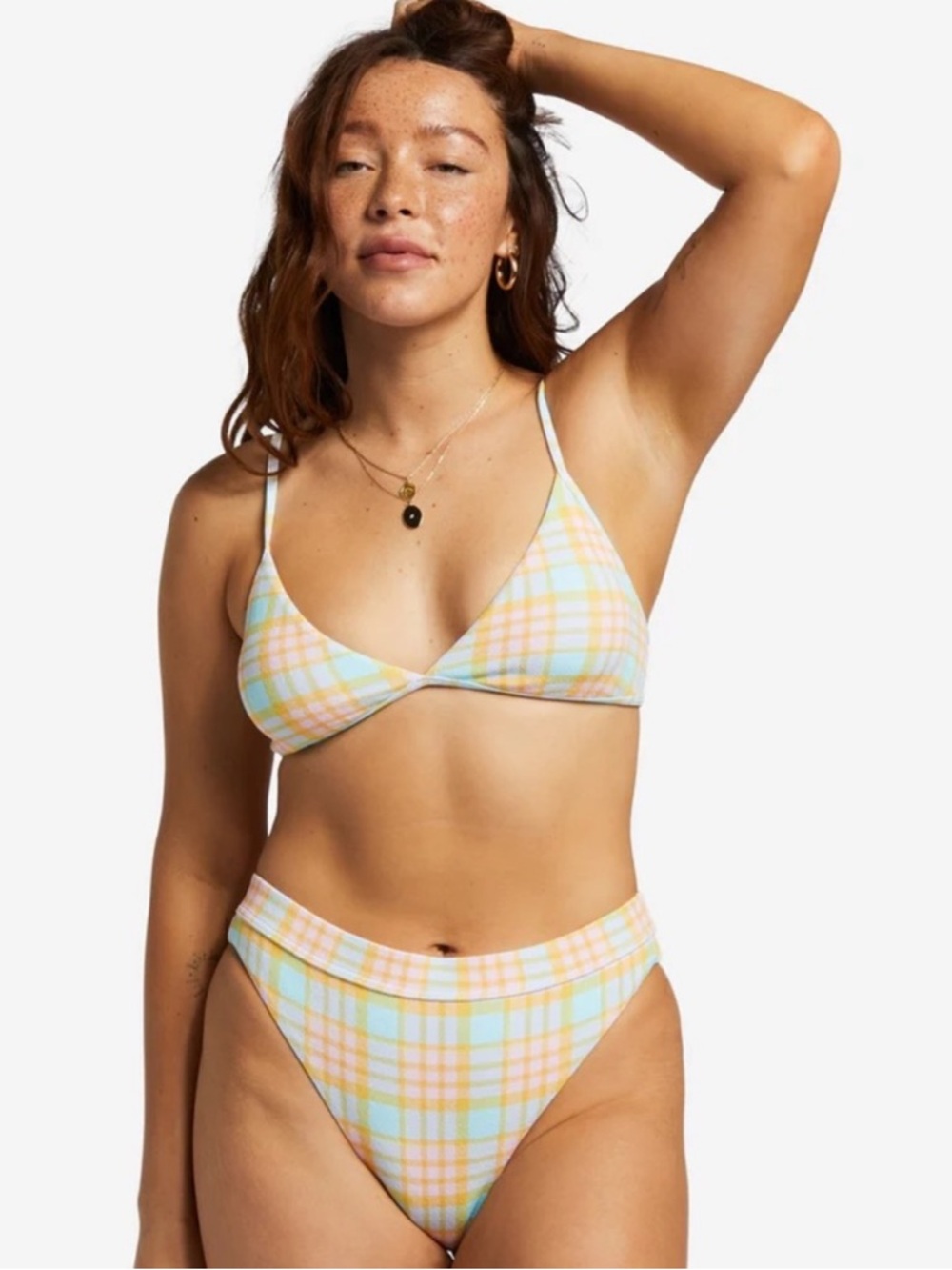 Billabong Check Please Bikini Set - Pastel Plaid High Rise Thong Two Piece Swim